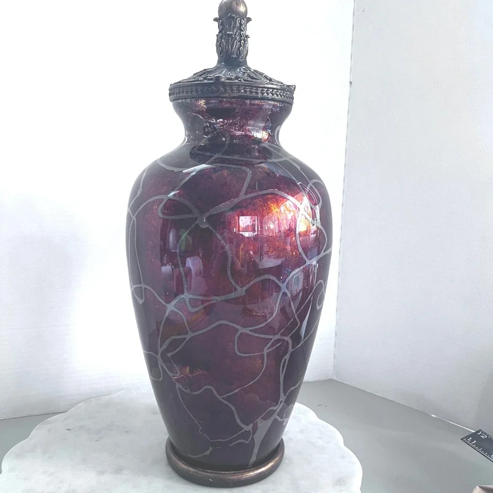 Large Vessel Decor Red Coppery Marbled‎ Grey Matrix Metal Designer Top 18X8